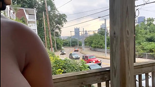 Public Fun Fucking My Pussy on the Balcony Nude Wake to My Car