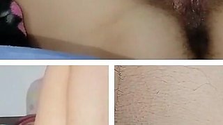 Amateur Wife Fingers in Pussy Orgasm. Latina Hairy Pussy Masturbates with Moans
