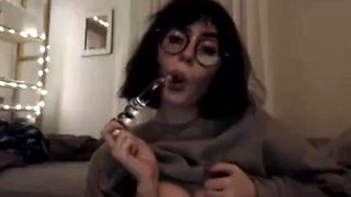Who is this hipster art hoe? Glasses and hairy pussy shows off for cam: Big Tits, Blowjob  Amateur Porn