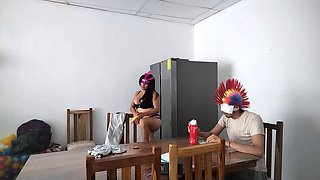 Latina housekeeper Negrita Sexy strips down in front of her blind boss while enjoying a meal at home