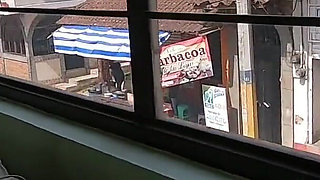 Morning cum swallow right next to the street window