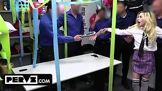 Feisty Blonde ShopLifter Gets Rough Gangbang Interrogation by Cops