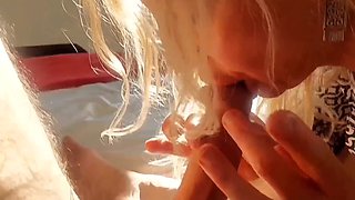 MILF Blonde Housewife Takes It Doggy & Swallows in POV