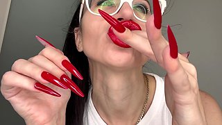 Red Long Nails and Red Lips