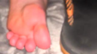 Kinky guy rubbing cock on sleeping wife's smooth soles