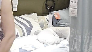 Blonde Horny in Public Place - Flashing at Furniture Shop