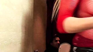 Cindy Behr sucks and fucks guy on toilet swallows nice load