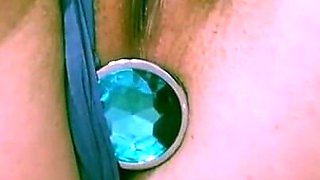 Pretty purple panties gets soaked when baby-girl thinks of sugar-daddy
