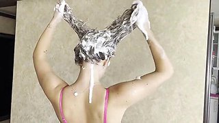A lot of soapy sperm on my hair