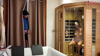 Italian Aunt Catches Young Men's Naked Sauna Plot - Blonde MILF Fucks & Sucks in Roleplay