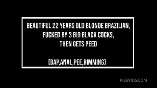 Beautiful 22 Years Brazilian Blonde Fucked By 3 Big Cocks Then