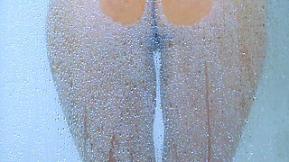 College Tanned Gorgeous Girl Take a Shower in Bikini