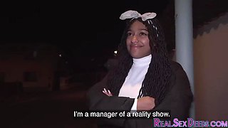 Pulled ebony babe cockriding big cock