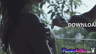 Petite lesbian showering her Czech GF