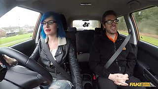 Driving instructor gets blown and fills her ass in the back seat