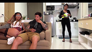 Naughty College Girl Fucks Her Mom's Boyfriend on the Couch and She Doesn't Notice