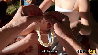 HUNT4K. Hot Czech teen Chloe Heart jumped on a huge hunters cock outdoors in front of her BF