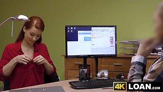Redhaired stunner shows off Big Tits before office bashing