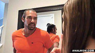 Stepmom Summer Hart overhears her daughter-in-law Aften Opal and did buttfuck