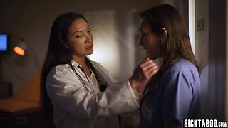 Steamy mom lesbians making out on duty