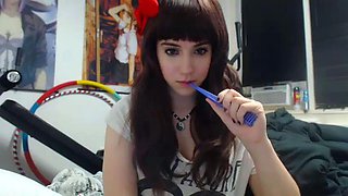 Tattooed Webcam Teen Rides Massive Toy