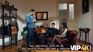 Vip4k. sexy dark haired thinks that the whistle is a signal to blow an senior cock