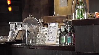 Dark Haired Slut Jerking off Her Favorite Waiter