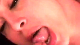 Nasty brunette sucks his cock in POV on the bed