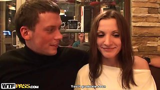 Skinny girl in public toilet fuck