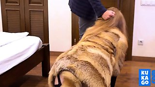 Redhead in Fur Coat BDSM Anal and Orgasm with Sex Toys