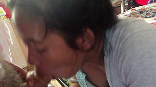 Indonesian Maid Sucks Her Boss's White Cock