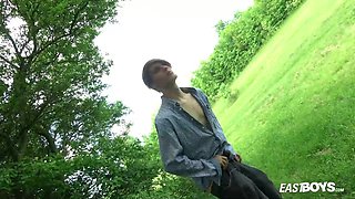 Cute slim boy Owen Wyatt with huge big uncut dick