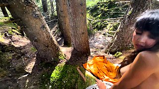 Oiled tanned babe outdoor blowjob