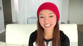 Awesome bald asian young tart Alina Li blows the dick