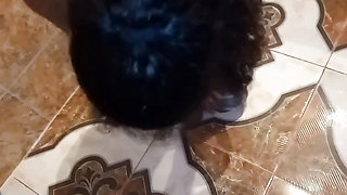 Making my slave clean my feet and swallow through her nose part 2/2