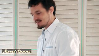 Sweet sinner - handsome dark haired bride explodes with wish and lures her massagist before the vows