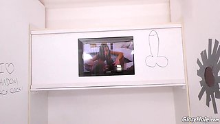 Slim Blonde Teen Goes Nuts With BBC In the Glory Hole Enjoying It In the Full & Getting Creampied