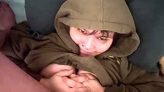 Surprise Facial Cumshot Real Amateur Couple Homemade after lazy funny blowjob on bed