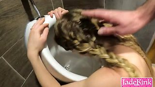 Public Sauna Blowjob - Amateur Slut Sucks Big Cock Rough