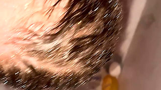 Redhead hot wife blowjob in the shower but