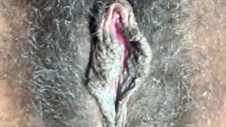 Close up Stimulating My Big Clit Hairy Pussy Creaming