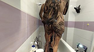 Amateur Couple Takes Bath, Wife Hairy Pussy, Big Ass, Big Tits.
