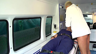 Sexy natural nurse gets fucked in the hospital car