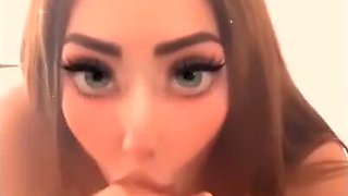 Hot slut with juicy tits does blowjob on video with anime eyes