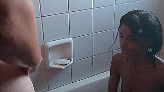 Grandpa daddy get best blowjob & fuck by skinny petite hot black slut in bathtub doggystyle ( bathroom sex )