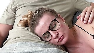 StepSon put cock in stepmom&#039;s mouth during afternoon relax.