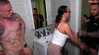 Hubby Caught His Whore Wife Cheating, Fucked Her in the Mouth with Her Lover and Pissed on Her Face!