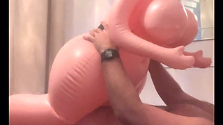 Inflating and fucking a super large blow up doll
