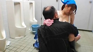 Asian maintenance lady cleans wrong