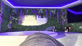 No Panties - Hot sexy Latina petite wife in the bathroom prepares the jacuzzi